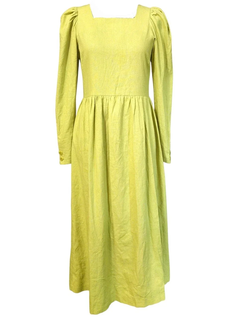Maddie Midi Dress By Lisa Says Gah Linen Blend Lome Green Chartruece - Picture 1 of 7